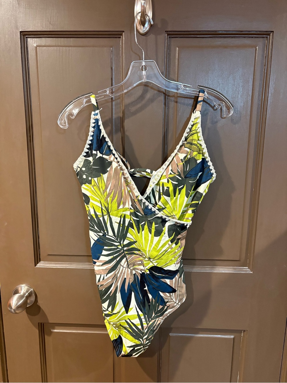 Lands' End Tropical Leaf Print One-Piece Swimsuit in Green, Blue, Tan
